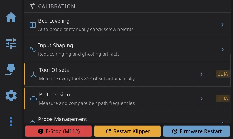 Tool Offsets row in the Advanced panel