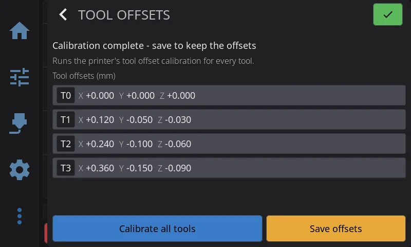 Tool Offsets Panel after a completed run