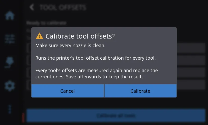 Tool Offsets confirmation dialog