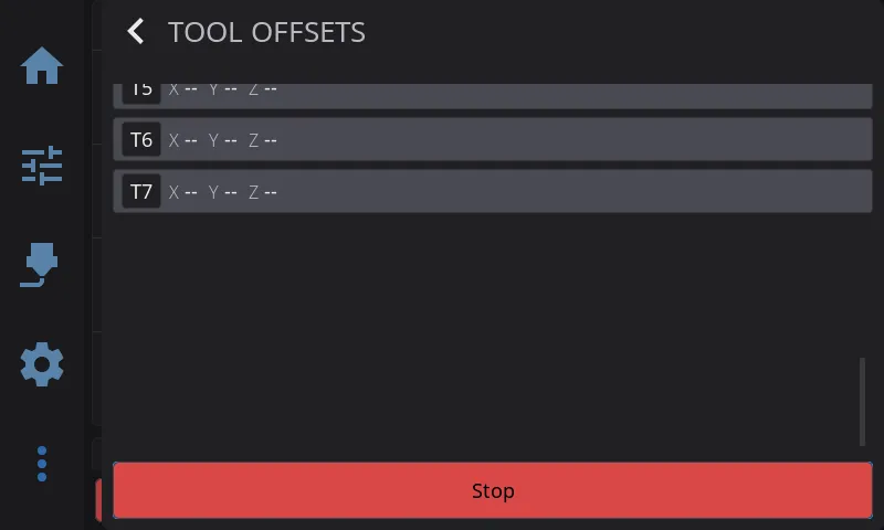 Tool Offsets Panel with many tools