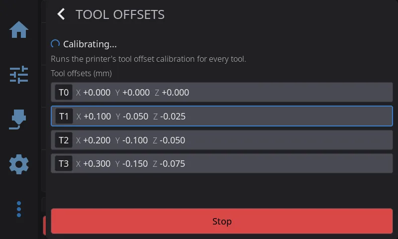 Tool Offsets Panel while running
