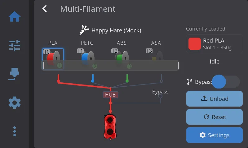 AMS multi-material panel with filament slots and status