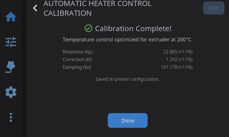 Heater Calibration Panel