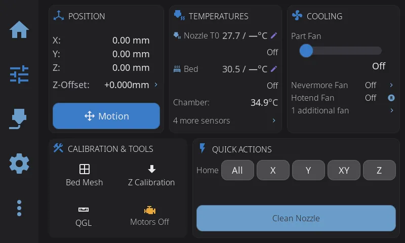 Controls panel showing LED lighting options and device management