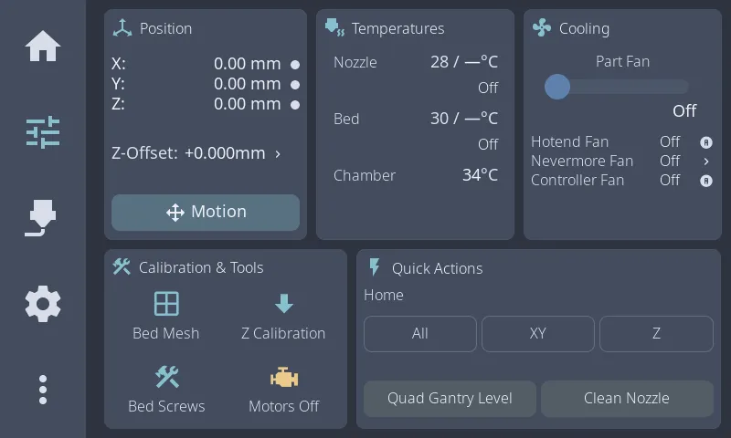 Controls panel showing LED lighting options and device management