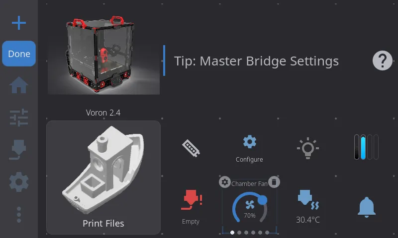 Fan carousel mode — arc slider for direct speed control, page indicator dots