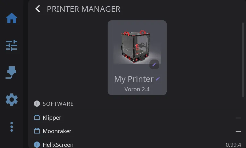Printer Manager — name, image, software versions