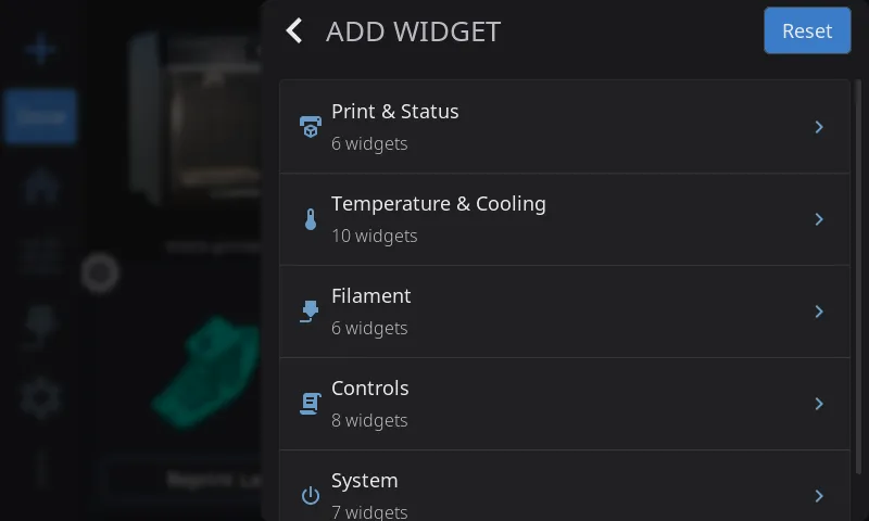 Widget Catalog - the five category rows, each with its widget count