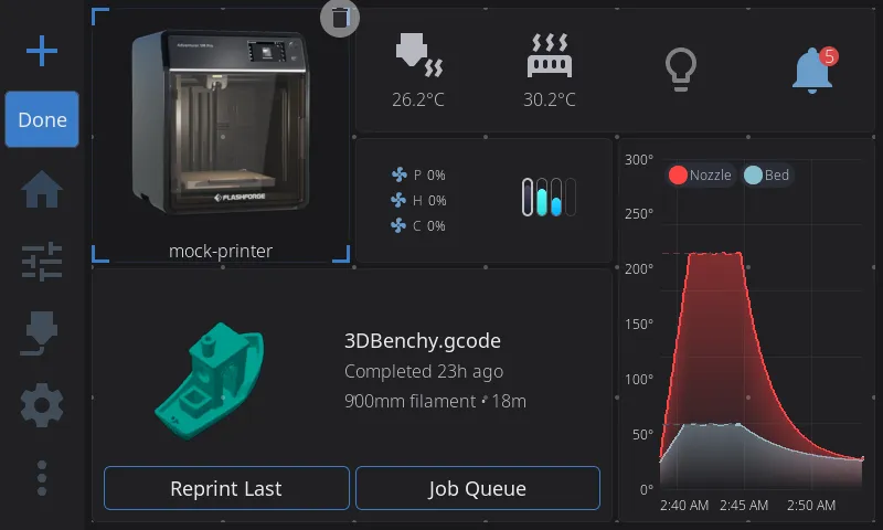 Widget selected with trash icon in upper-right corner