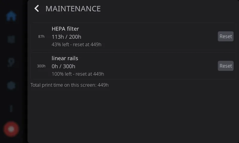The reset confirmation
