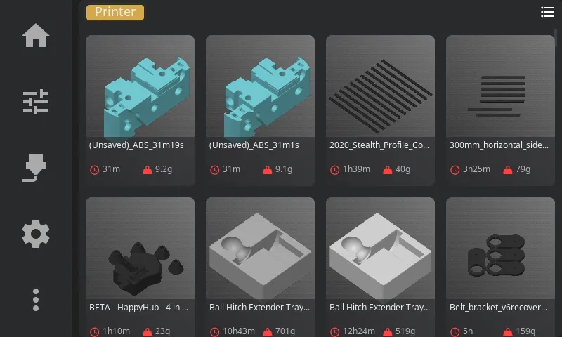 File browser with 3D thumbnail previews and metadata