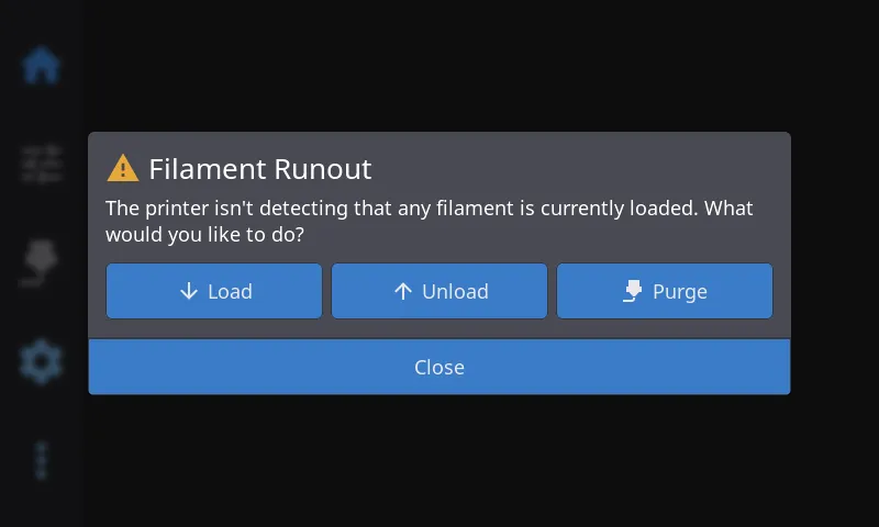 Filament runout modal