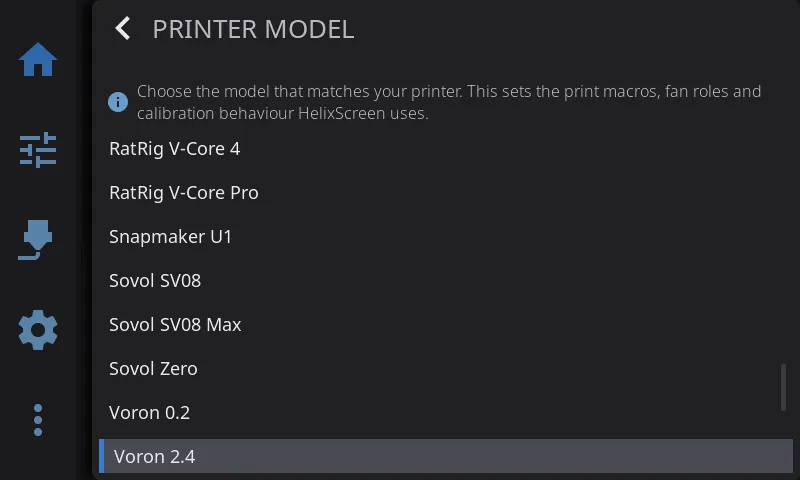 The model picker the row opens