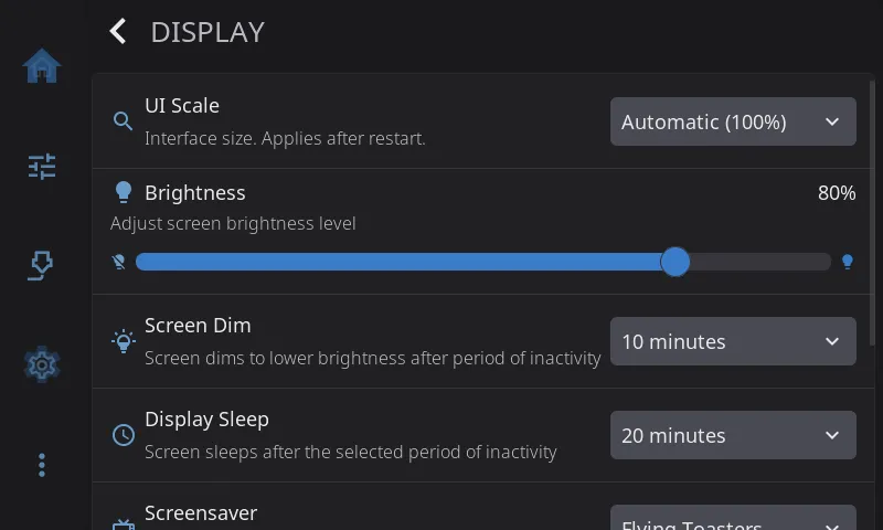 Display settings, top of the page