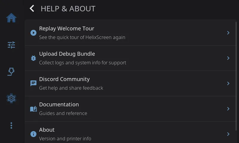 Help & About settings