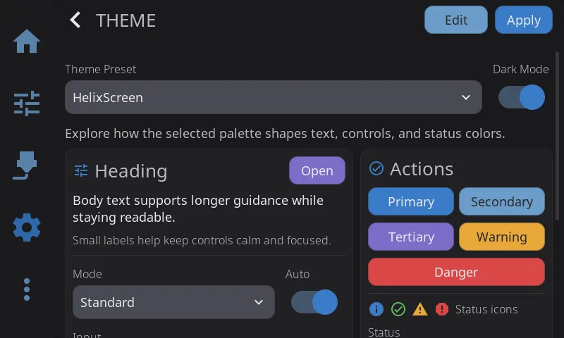 Theme selector showing 17 color themes with dark and light variants