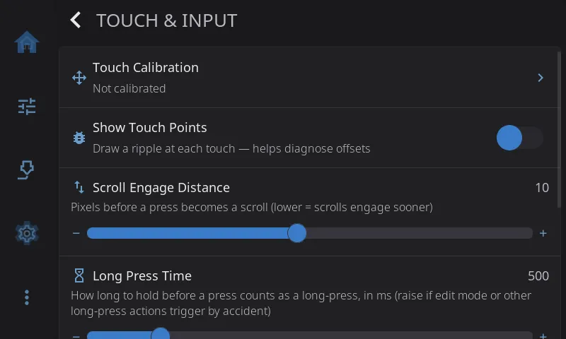 Touch & Input settings, top of the page